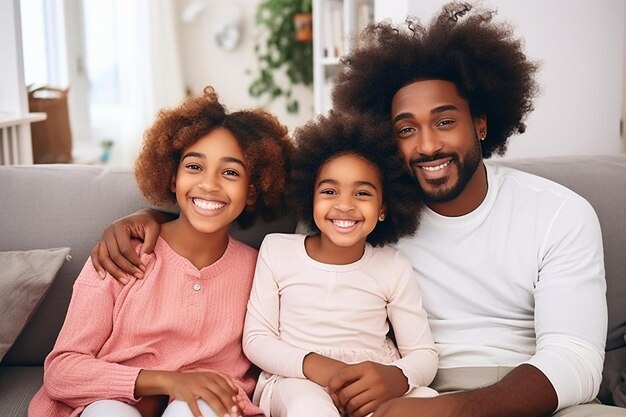 Foto un ritratto di famiglia con una ragazza e un uomo seduti su un divano