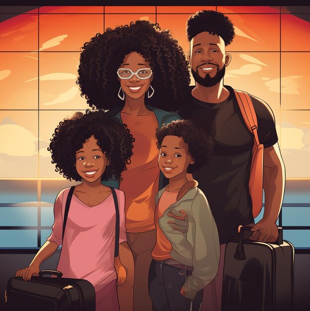 Photo a family portrait with a man and woman holding a suitcase.