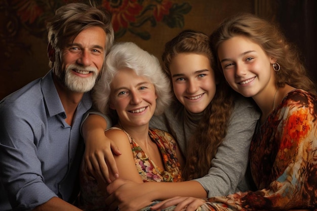 Foto un ritratto di famiglia con una donna e le sue figlie.