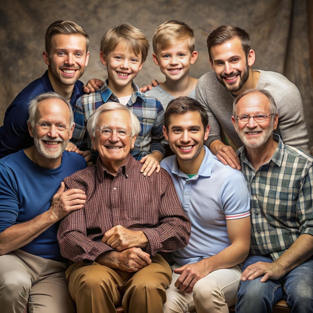 Photo a family poses for a photo with a man and a boy