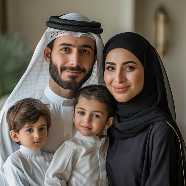 a family poses for a photo with a man and two children