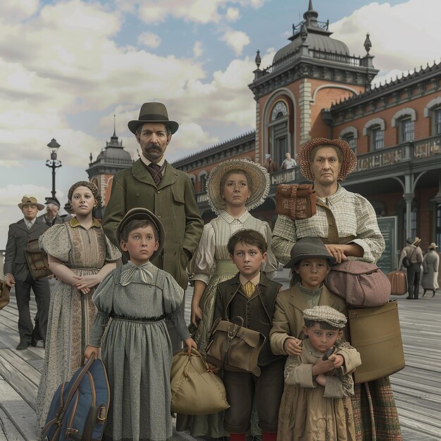 a family poses for a photo with a man and two children