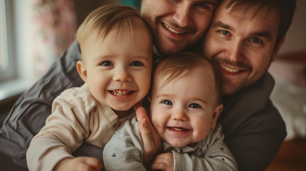 Foto una famiglia posa per una foto con il loro bambino e i bambini sorridono