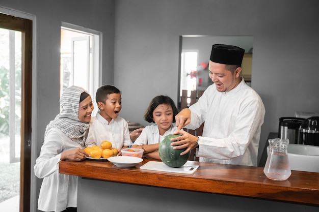 Family prepare for break fasting