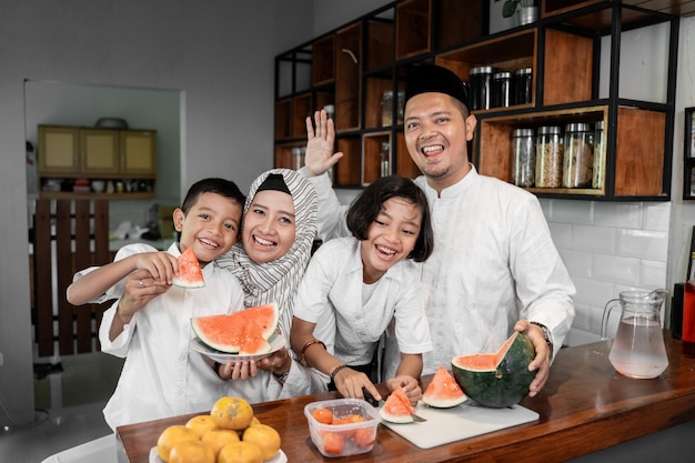 Family prepare for break fasting