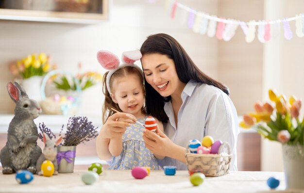 Family preparing for Easter