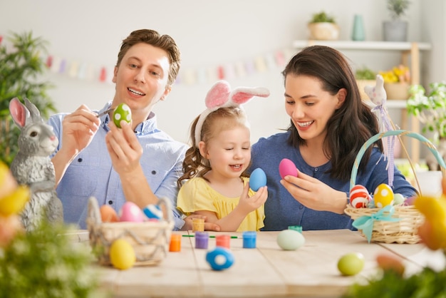 Family preparing for Easter