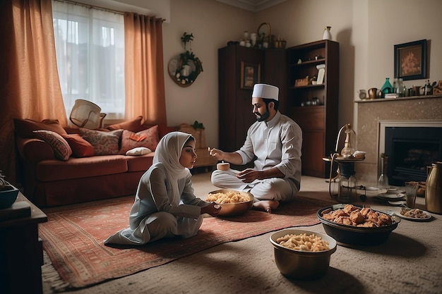 Family preparing eid alfitr together at home