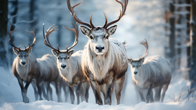 a family of reindeers on the snow winter season christmas wallpaper