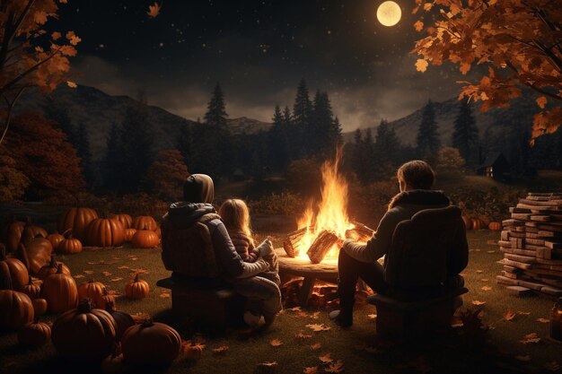 Photo a family relaxing around a campfire on a cool autu 00089 01