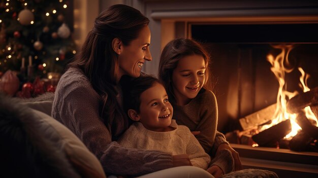 Family Relaxing Together by the FireplaceHappy New Year