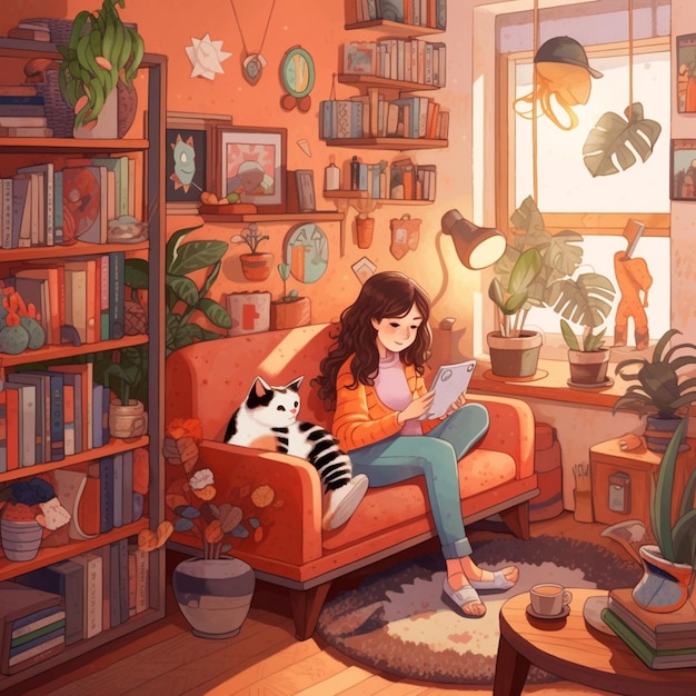 A family in room illustration