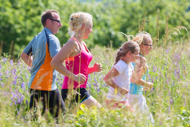 Family running for better fitness in summer