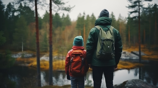 Семья наслаждается волшебством природы.