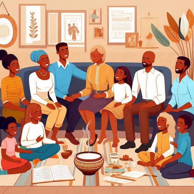 Foto ambiente familiare in cui persone di background diversi si riuniscono per raccogliere diversità autenticità