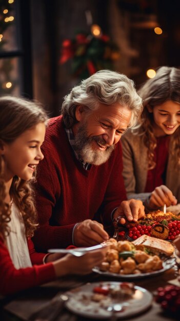 Foto famiglia che partecipa a una cena festiva