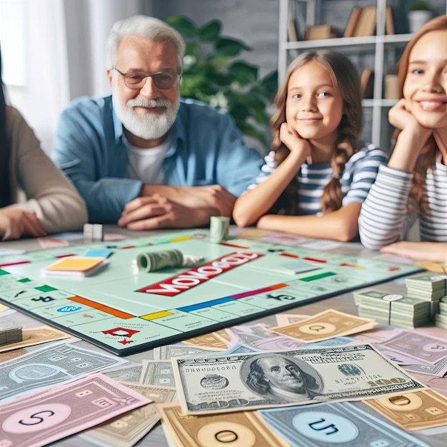 Family sitting playing board games