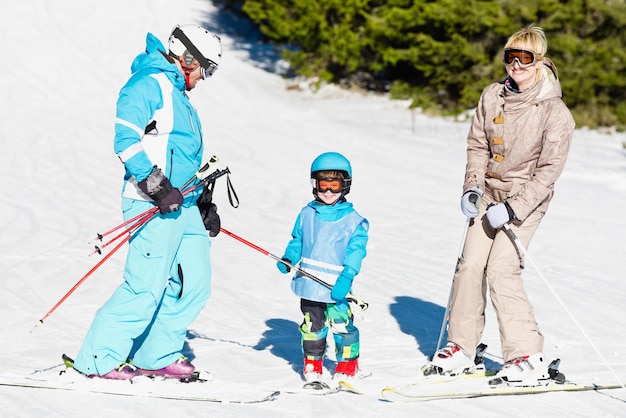 Family on a ski slope