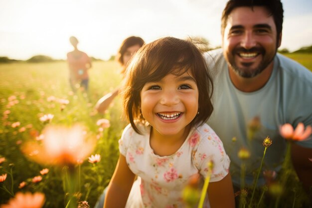 Family spend time together dad and daughter on springtime