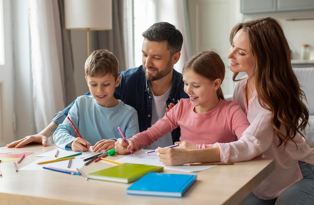 family spending quality time while studying at home