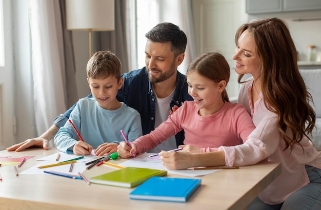 Family spending quality time while studying at home