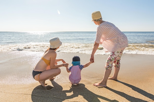 Family spending weekend at beach