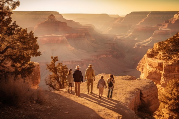 Family stand on edge of Grand Canyon National Park USA Generative AI