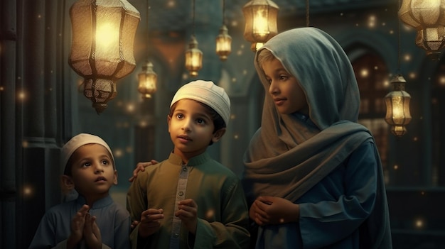 A family stands under a lamp with the words'the light of the lantern '