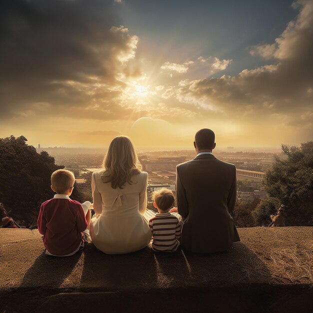 Foto famiglia al servizio pasquale all'alba