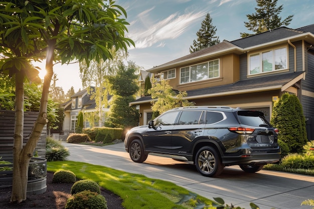 A family SUV parked in a suburban driveway