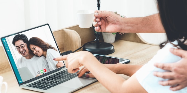 Family talking on a video call