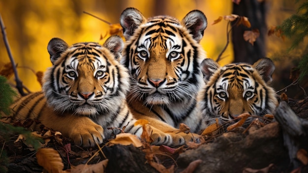 Family of tigers in the wild