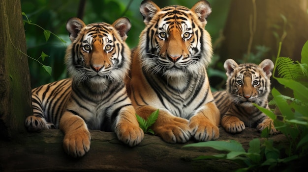 Family of tigers in the wild