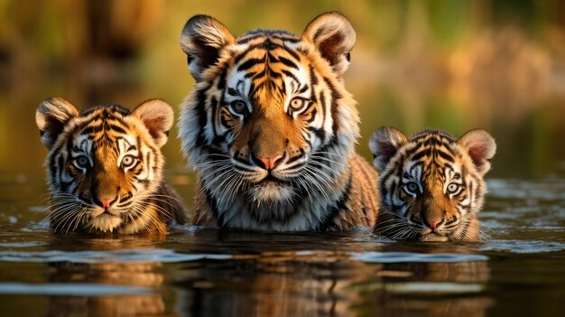 Photo family of tigers in the wild