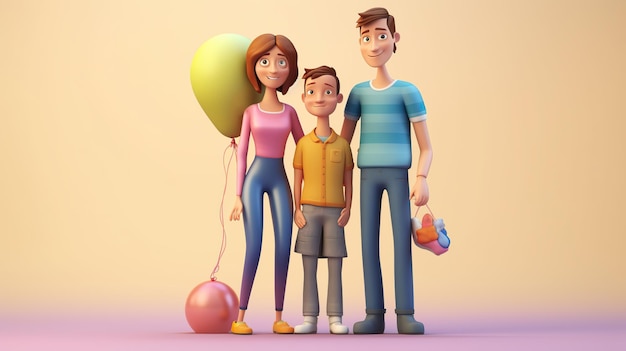 Photo family together father mother and kids 3d render style ai generated image