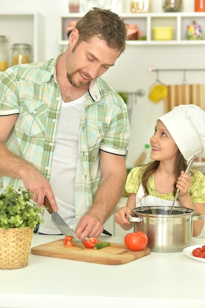 Family together on the kitchen