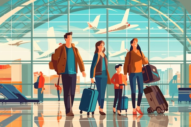 family travel at the airport Generative AI