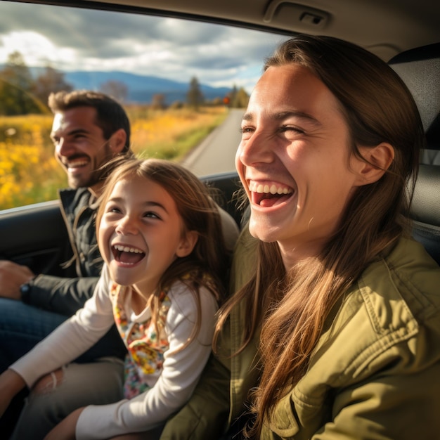 Foto famiglia che viaggia in auto