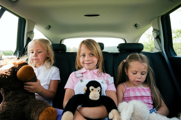 Family travelling by car