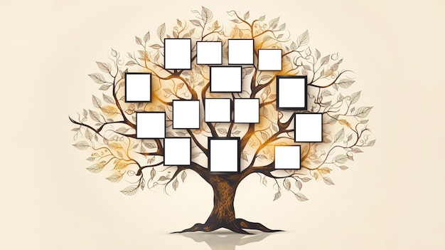 Family tree with empty cells template on light background High quality photo