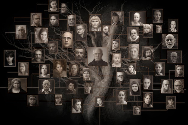 Family tree with portraits of relatives Genealogy concept Generative AI