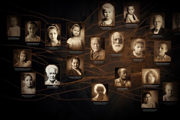 Family tree with portraits of relatives Genealogy concept Generative AI