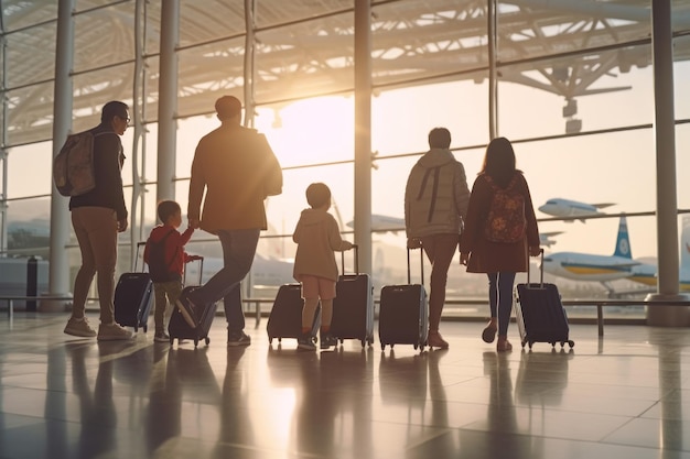 Family Trip Concept familiereizen op de luchthavenTijd voor familievakantie Generatieve AI