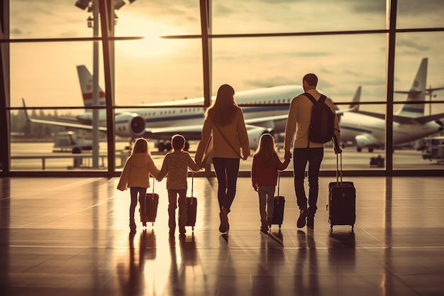 Family Trip Concept family travel at airportTime for family vacation Generative AI