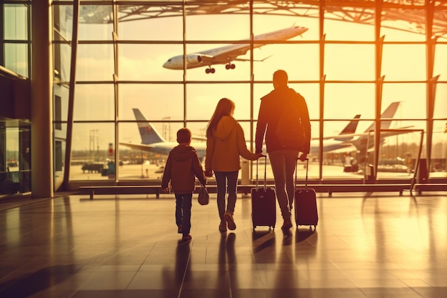 Family Trip Concept 공항에서의 가족 여행가족 휴가를 위한 시간 Generative AI