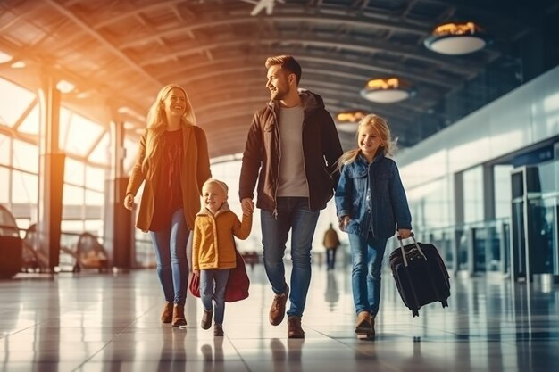 Family Trip Concept family travel at airportTime for family vacation Generative AI