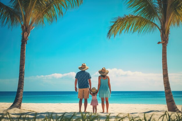 A family on a tropical beach in mexico