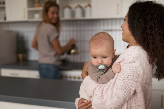 Foto famiglia di due mamme che hanno un bambino