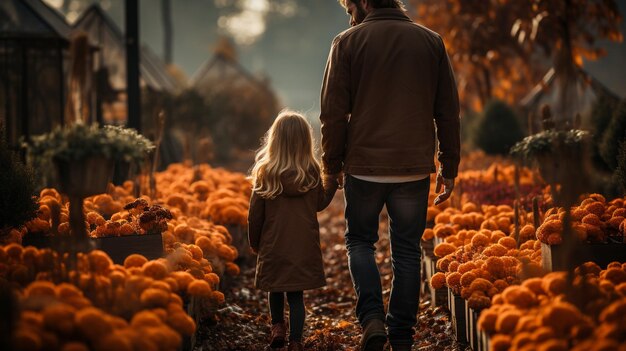 Photo a family visiting pumpkin patch the wallpaper