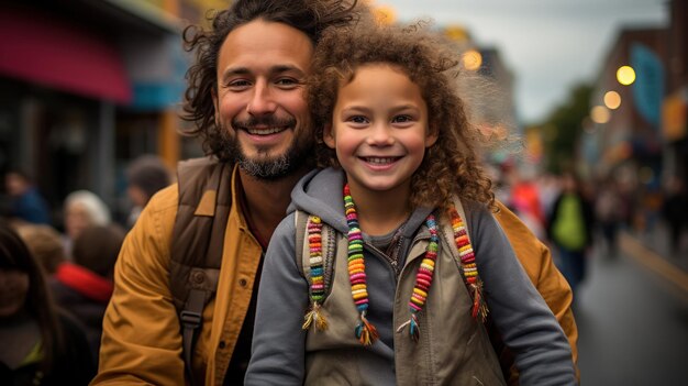 A family walking around the festival grounds with their children